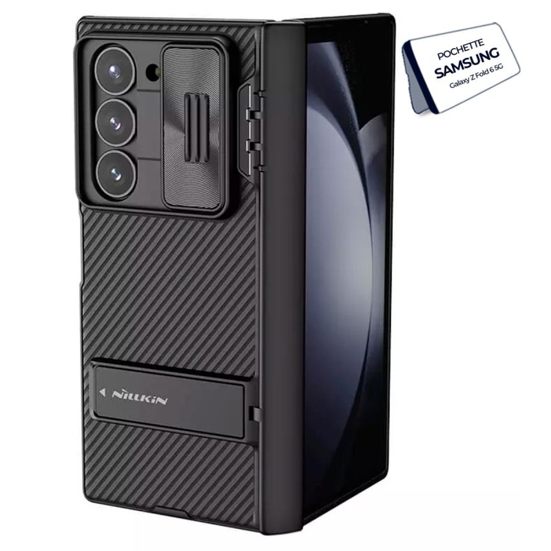Pochette Nillkin noire pour Galaxy Z Fold 6 5G, avec protection caméra et support, prix Cameroun.