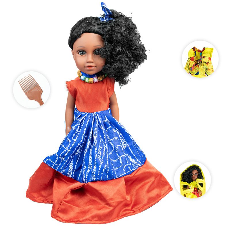 Poupée Abena - Noire - MM - Avec vêtements de rechange et peigne