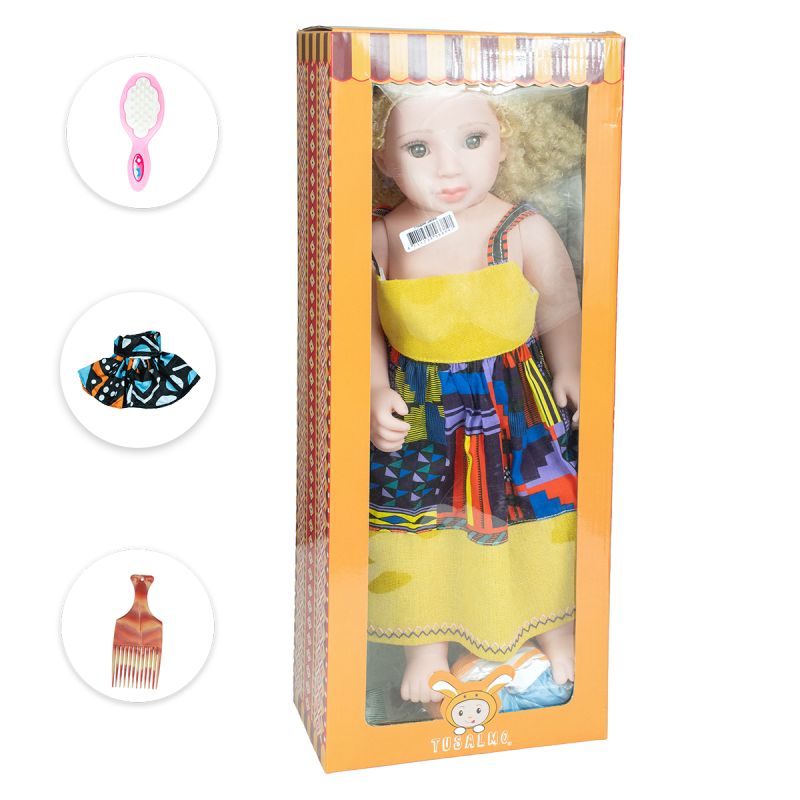 Poupée albinos Abena avec peigne et vêtements grand modèle