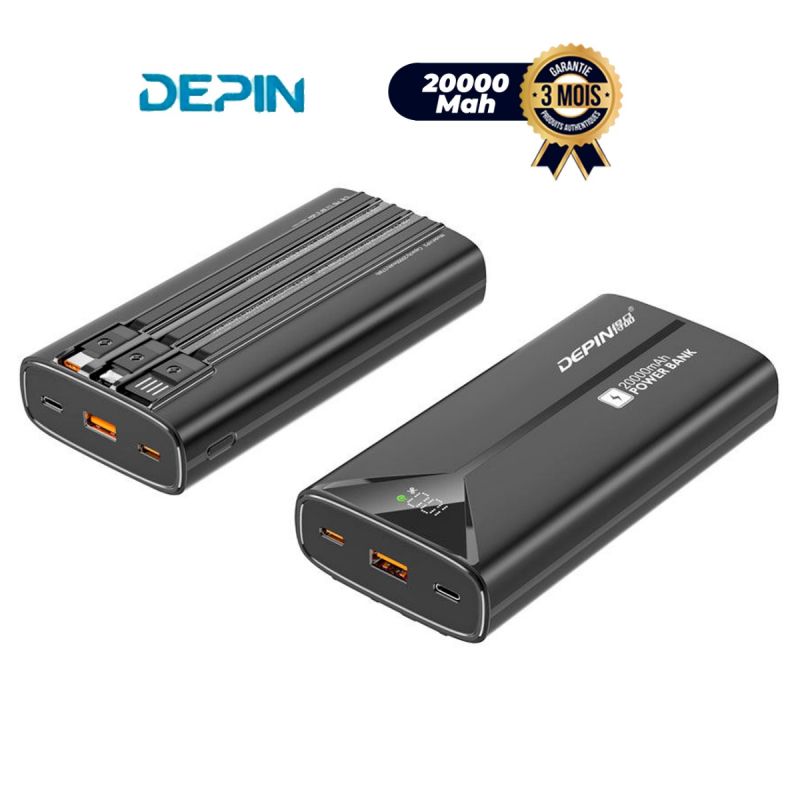 Powerbank DEPIN - LD-50 - 20000mAh - Charge Rapide 22.5W - Câbles intégrés Multi-ports - 03 Mois de Garantie
