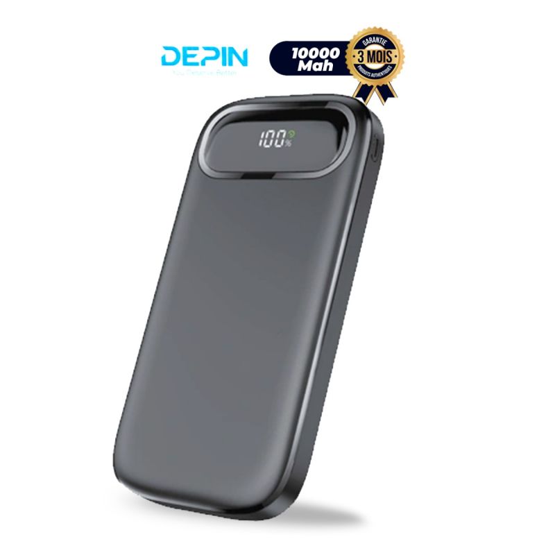 Powerbank DEPIN - LD-04S - 10000 mAh - 12W - 4 Câbles Intégrés - Écran LED Numérique - Noir - Garantie 3 mois