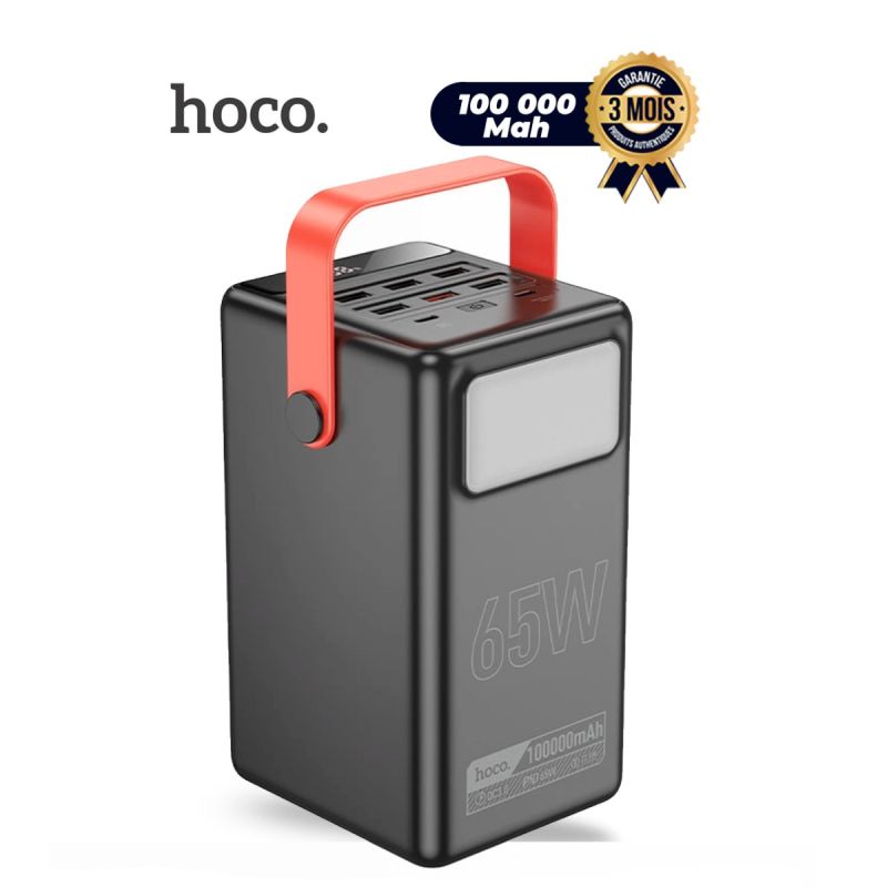 Powerbank HOCO DB03 Max Centurion – 100 000 mAh (370 Wh) – 65W Power Delivery – 8 ports simultanés – Recharge dual USB‑C 60W – Écran LED digital – Lampe d’urgence intégrée – Multi‑protocoles PD 3.0 / QC 3.0 / FCP / SCP / AFC – Garantie 3 mois
