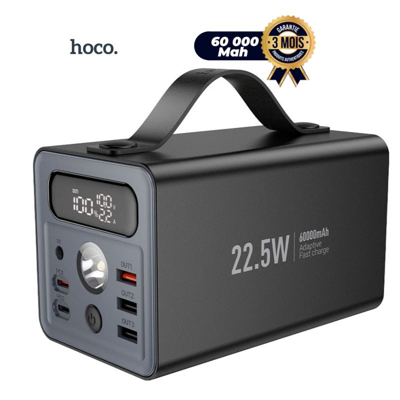 Powerbank HOCO – J138 – 60 000 mAh – 7 ports – USB-C/USB-A – Charge rapide 22,5 W – 222 Wh – Garantie 3 mois