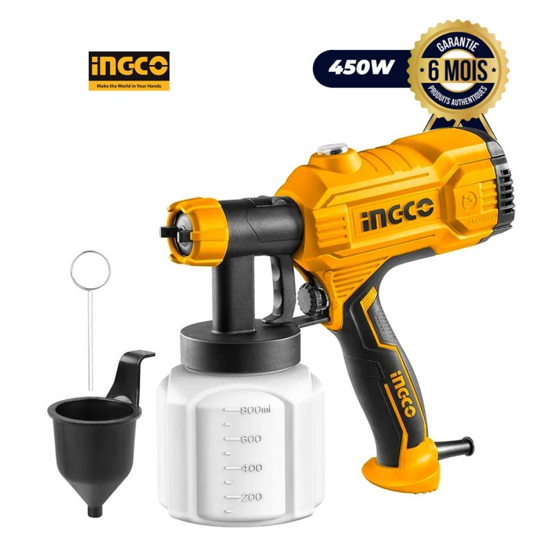 Pulvérisateur de peinture électrique - INGCO SPG3508 - 450W - 380ml/min - Capacité du conteneur 800ml - 6 Mois