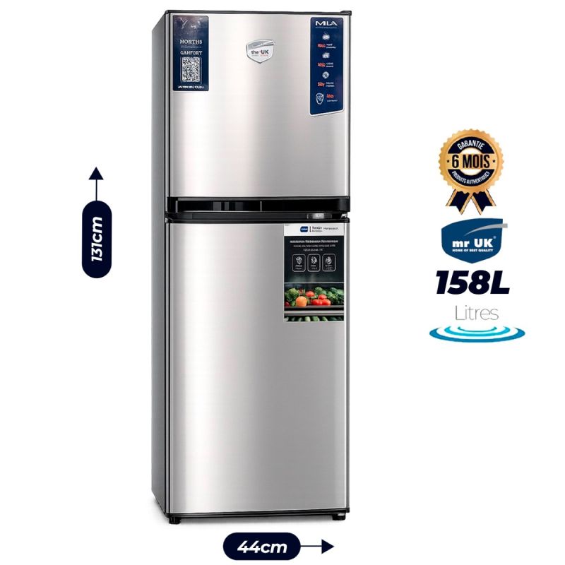 Réfrigérateur Double Porte MR UK 157 Litres, couleur argent, garantie 6 mois, prix Cameroun. 
