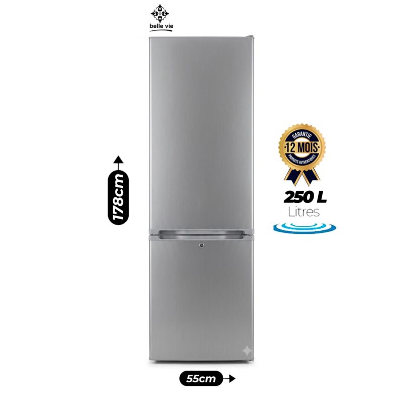 Réfrigérateur BELLE VIE BVF-349 - 2 Portes - 250 Litres - Réfrigérateur 186L - Congélateur 64L - Classe Climatique Tropicale - R600a Garantie 12 Mois