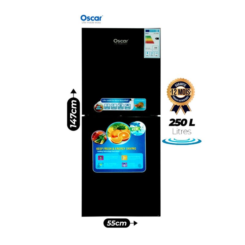 Réfrigérateur combiné  OSCAR - OSC-250CMB - 250 Litres - A+ - Avec porte vitrée - prix Cameroun