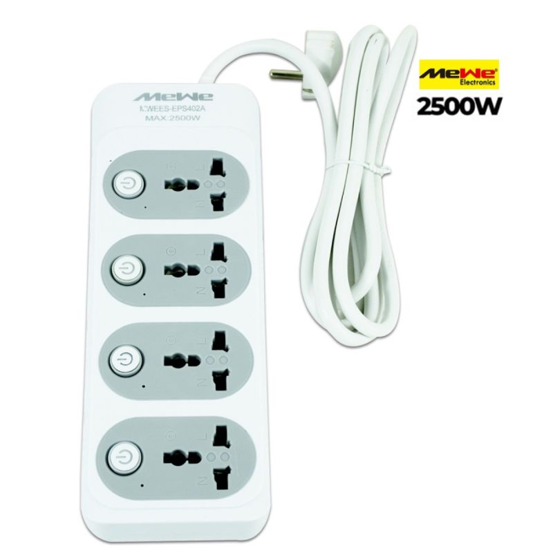 Multiprise MeWe 4 prises universelles avec interrupteurs individuels - 2500W, garanti 6 mois sur Glotelho.