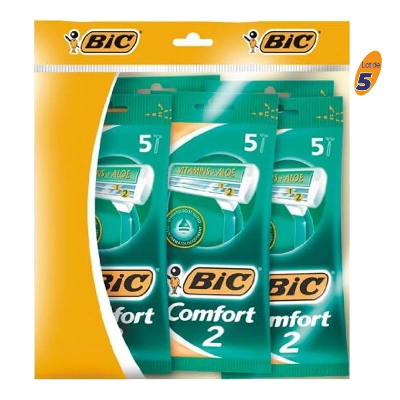 Rasoir jetable à double lame pour hommes - BiC Comfort 2 - Lot de 5