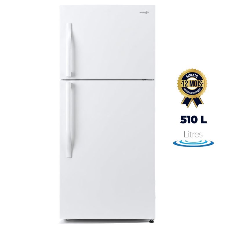 Réfrigérateur Double Battant GENERAL-GTRF-400W - 510 Litres - Moteur Inverter - No Frost - Congélateur Haut - Multi Flux d'air - Compartiment Fresh Room - 2 Bacs à Légumes - Blanc - Garantie 12 mois