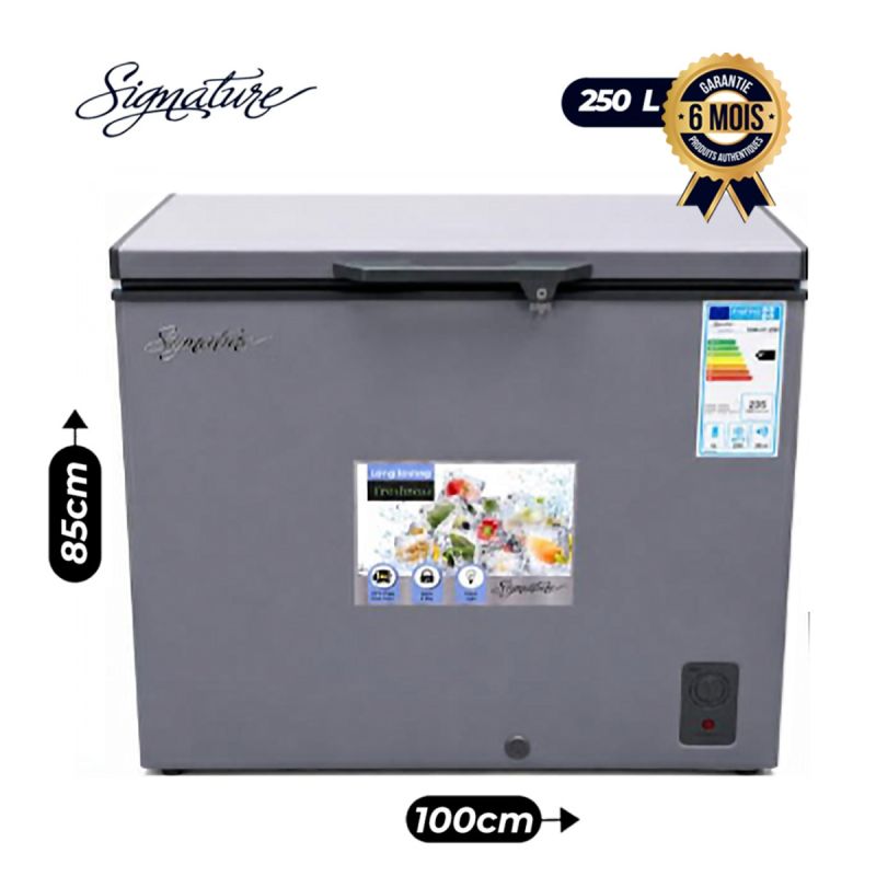 Congélateur Coffre SIGNATURE SGA-CF250 – 250 Litres, noir, avec serrure et thermostat, garantie 6 mois, prix Cameroun. 
