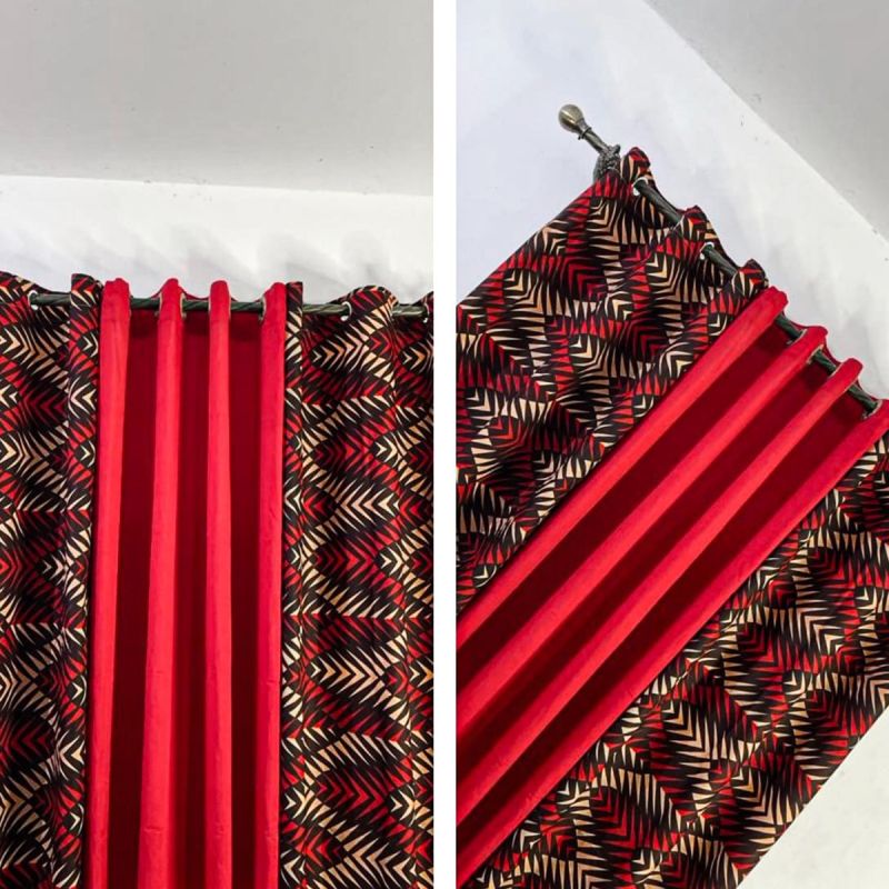 Lot De 2 Rideaux Africain Occultant (Lourd) & Voilage Transparent - Rouge Multicolore |Glotelho Cameroun