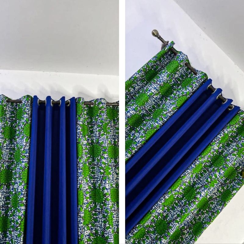 Lot De 2 Rideaux Africain Occultant (Lourd) & Voilage Transparent - Vert & bleu