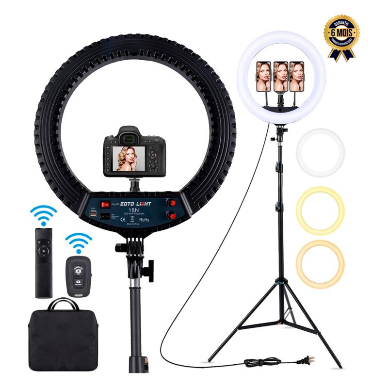 Ring Light 18 pouces - Avec trépied - Intensité variable - Pour selfie, portrait en studio, prise de vue vidéo YouTube, Vlog - 6 Mois 