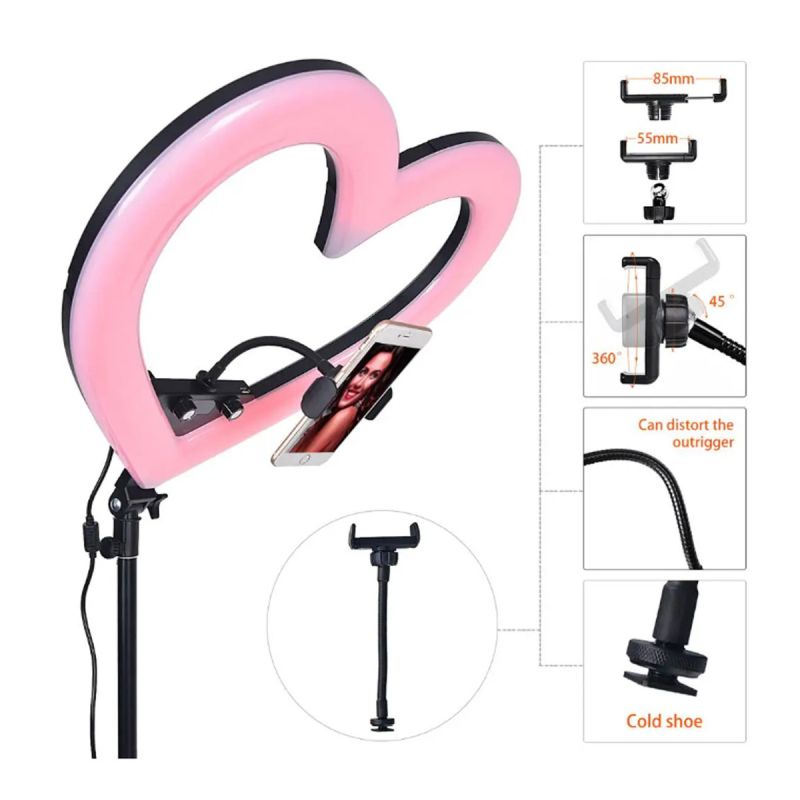 Ring light RGB - 13 pouces - Anneau lumineux en Coeur - Trépied 