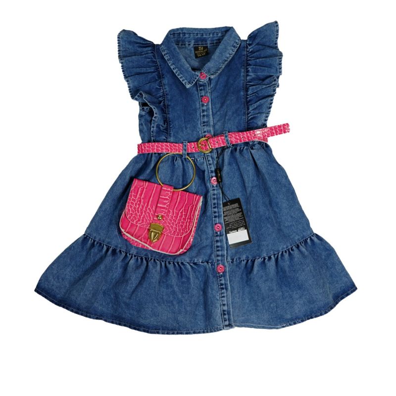 Robe jean avec ceinture et sac rose - Donino - 5-7 ans