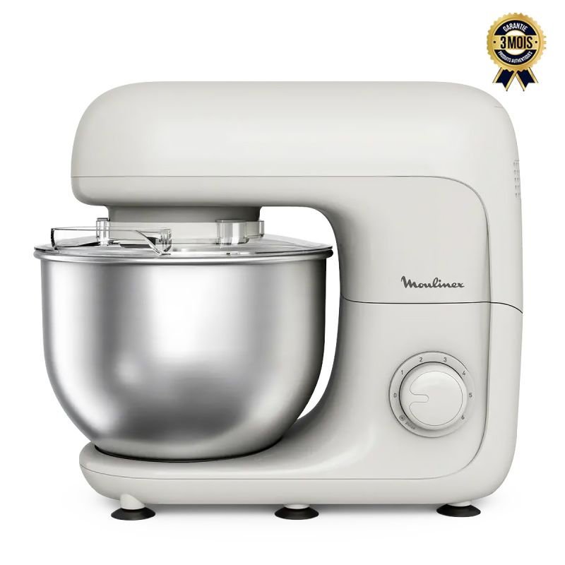 Robot pâtissier Moulinex Bake Essential (QA160110) - 800W - 6 Vitesses + Pulse - Bol en Inox 4,8L - Kit pâtisserie complet Inclus - Blanc - Garantie 03 Mois