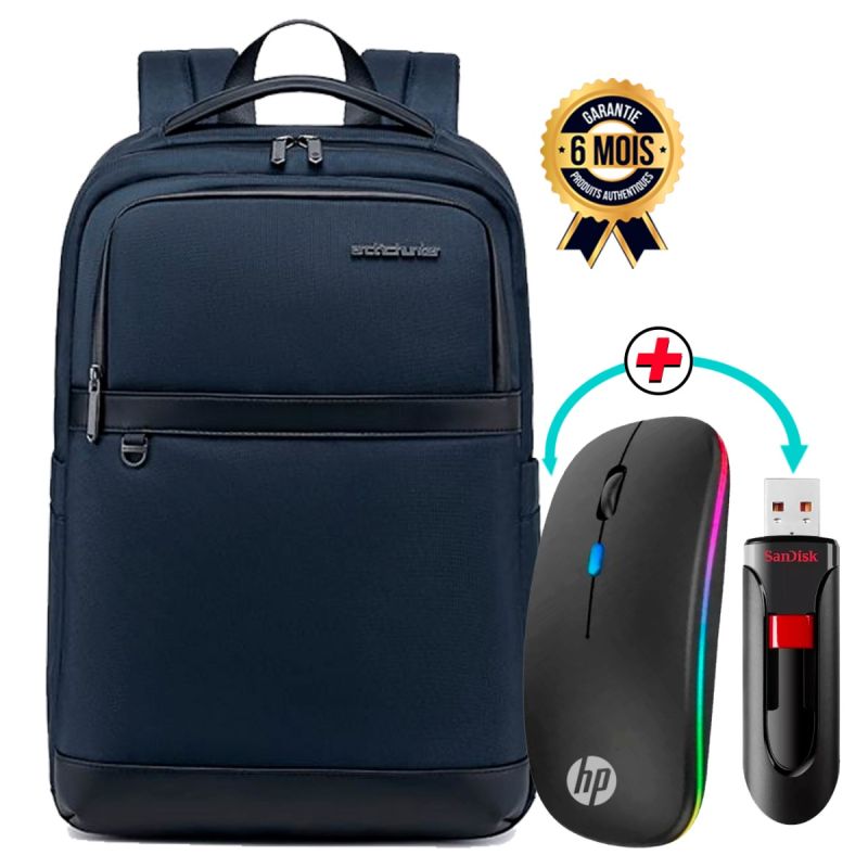 Pack Informatique Étudiant - Sac à dos Laptop Wepower Bleu + Souris Sans Fil HP W10 + Clé USB SanDisk Cruzer Glide 128 Go