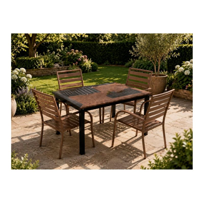 salle a manger de jardin, table en bois, noir et bois avec 4 chaises, meilleur prix au Cameroun. 