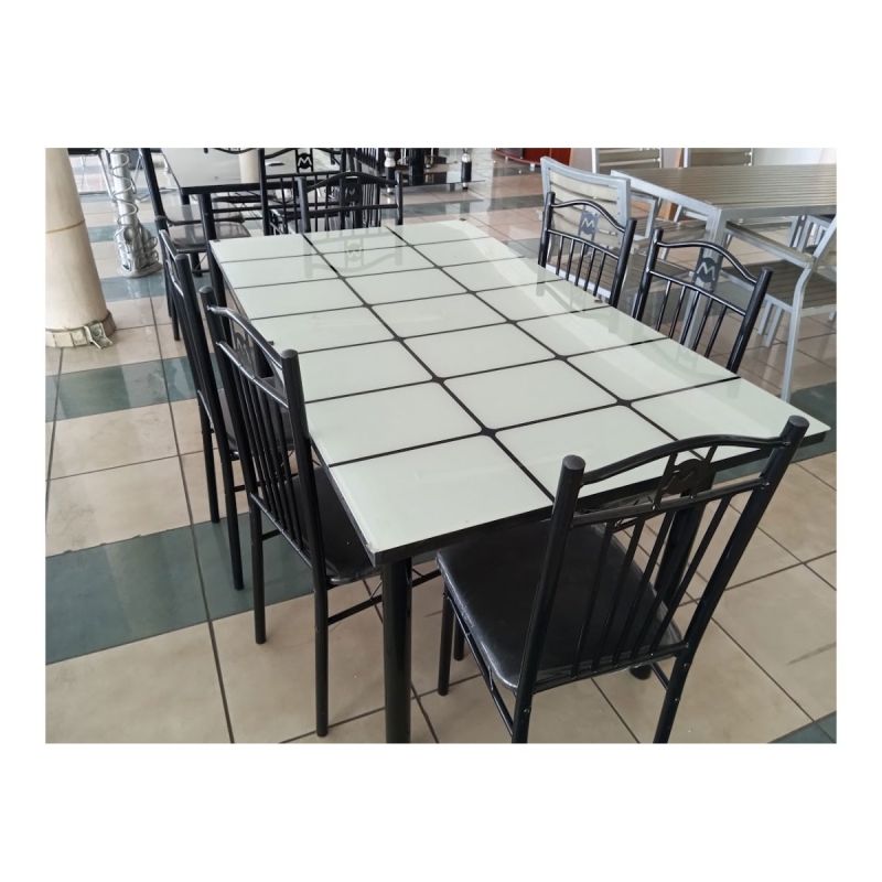 Salle à manger en verre 6 places - 791-14-55 - Blanc Noir - prix Cameroun