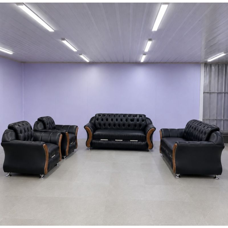 Salon moderne en cuir - 7 places - Noir -  Garantie 1 mois | Glotelho Cameroun