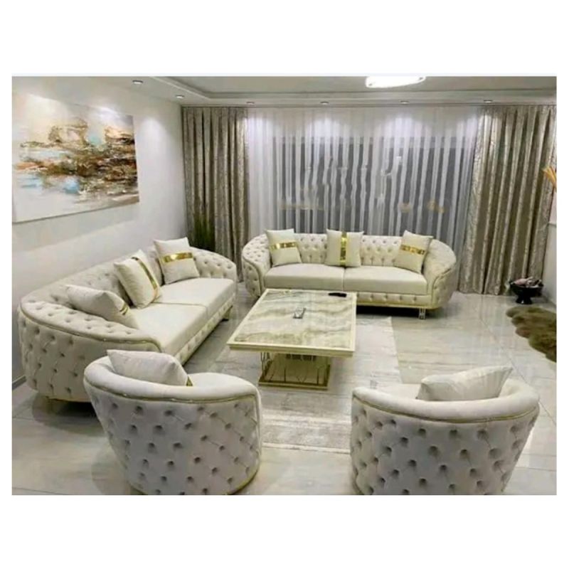 Salon Luxe Impérial – Ensemble 7 Places en velours capitonné premium, disponible sur Glotelho Cameroun.