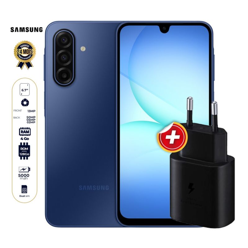 Samsung Galaxy A17 - 128 Go - 4Go RAM + Boitier de recharge Samsung Type-C 25W 