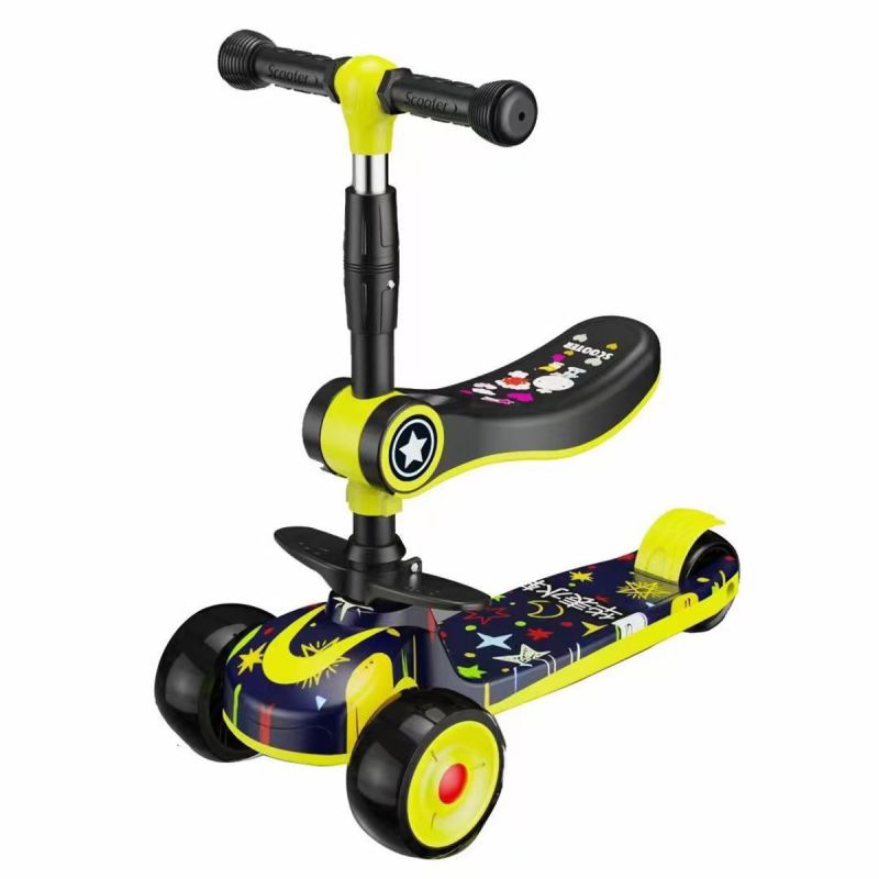 Scooter enfant lumineux avec musique et batterie rechargeable – 3 à 8 ans – 30 kg max – Jaune et Rouge