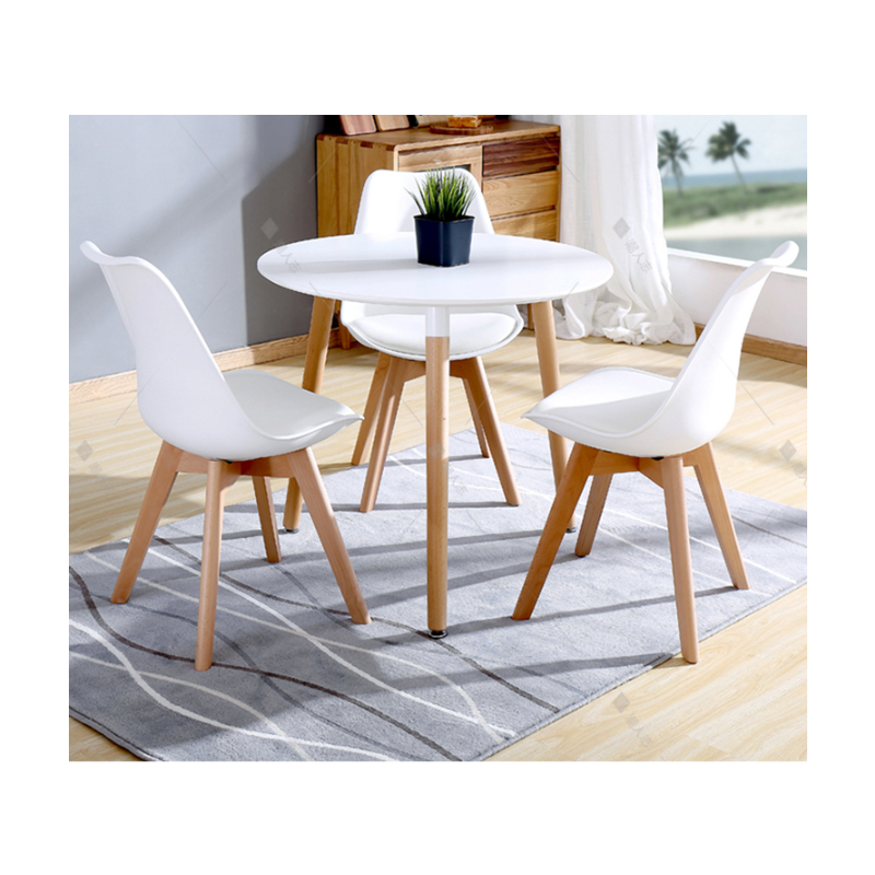 Table de salle à manger ronde de restaurant avec pieds en hêtre massif - DT-958 - Blanc/Marron| Glotelho Cameroun