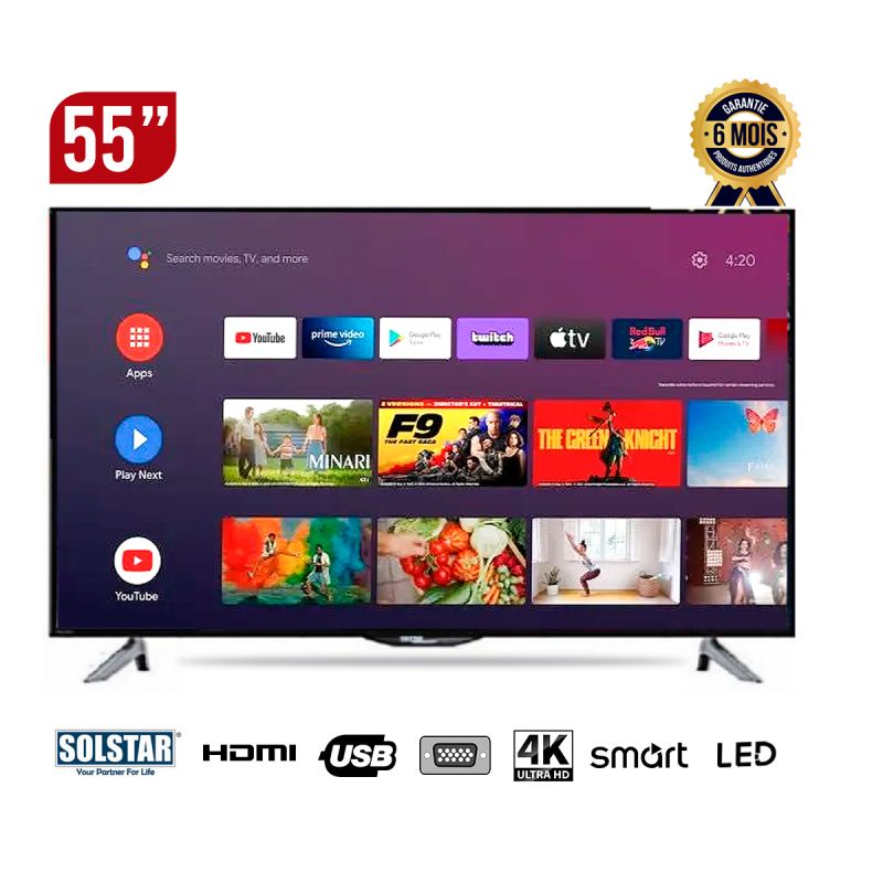 Smart-Téléviseur - Solstar -4K - 55 pouces- LED - 55ASU7000SS - noir - 6 mois