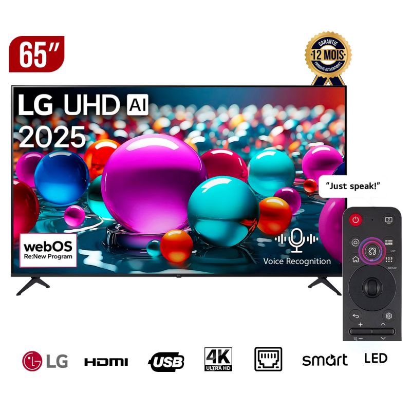 Smart TV - LG - 65UA85006LA - 65 Pouces - 4K UHD - Magic Remote Incluse - Processeur α7 AI Gen8 - HDR10 Pro - webOS 25 - 3 HDMI - AI Sound Pro - Garantie 12 mois