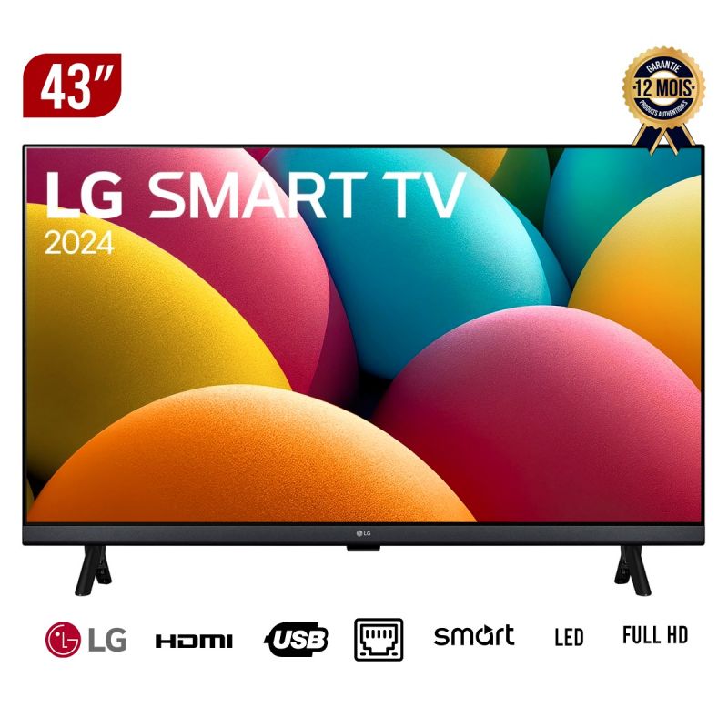 Smart TV LG - 43LR60006LA - 43 pouces - Full HD - Processeur alpha 5 AI Gen6 - webOS 23 - HDR10 Pro - Son Virtual 5.1 - Garantie 12 mois