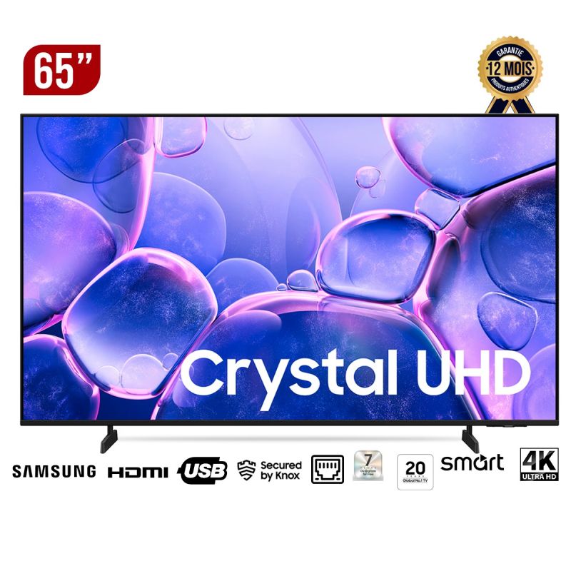 SMART TV Samsung 65" UA65U8000F – Crystal UHD 4K – HDR+ – Processeur Crystal 4K – One UI Tizen sécurisé Knox – Design Métallique Haut de Gamme – Economie d'énergie intelligente – Series 8 (2025) – Garantie 12 Mois