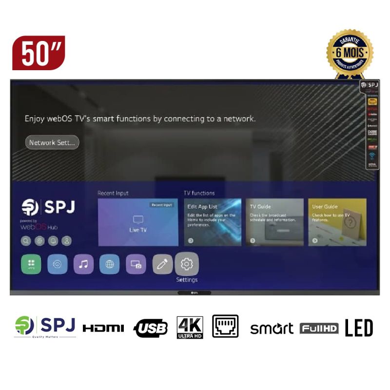  Smart TV SPJ 50" 4K UHD 4KS50BLX - webOS, 2 télécommandes, 1 Magic Remote, sans cadre, garantie 6 mois, prix Cameroun. 