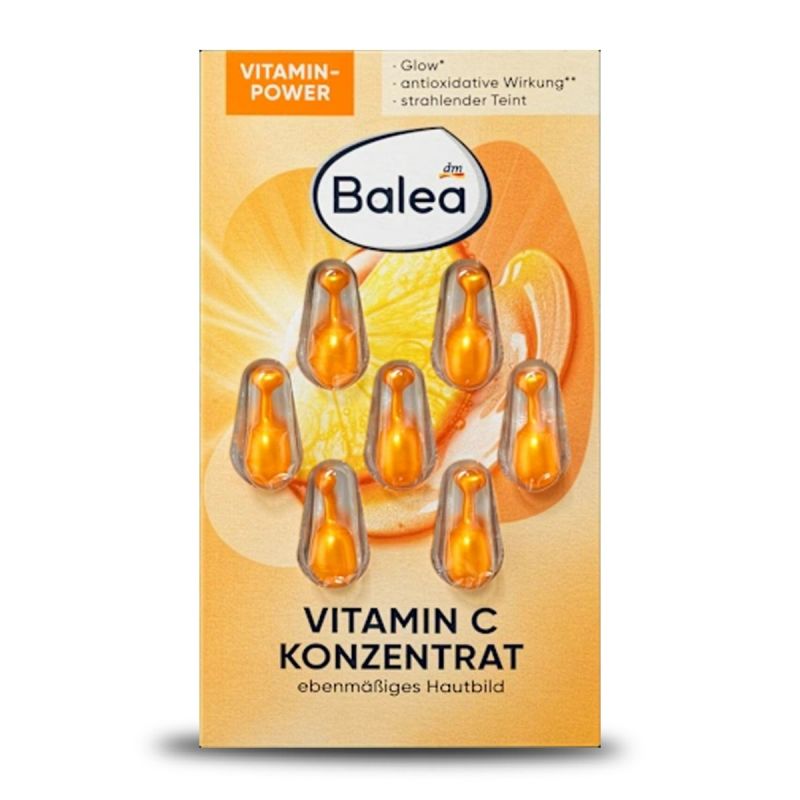 Soin du visage – Balea – Concentré Vitamine C – 7 capsules – Teint éclatant – Antioxydants Vitamines C & E