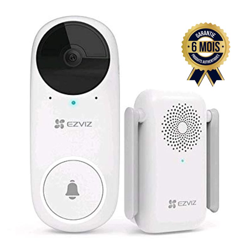 Sonnette vidéo sans fil - Ezviz DB2C -  Vision nocturne FHD - Avec carillon rechargeable - Conversation bidirectionnelle - Détection humaine - 6 Mois