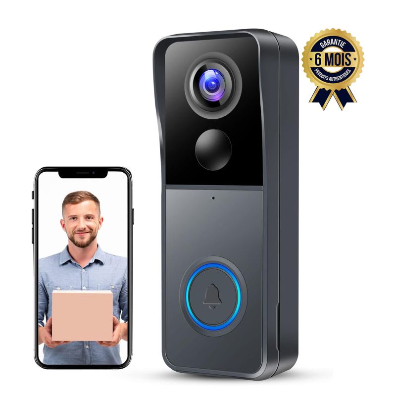 Sonnette vidéo sans fil Prix en fcfa - KAMEP - Avec caméra de sécurité HD 1080p - Etanchéité IP66 - Prise en charge carte SD et stockage cloud - 6 Mois| Glotelho Cameroun