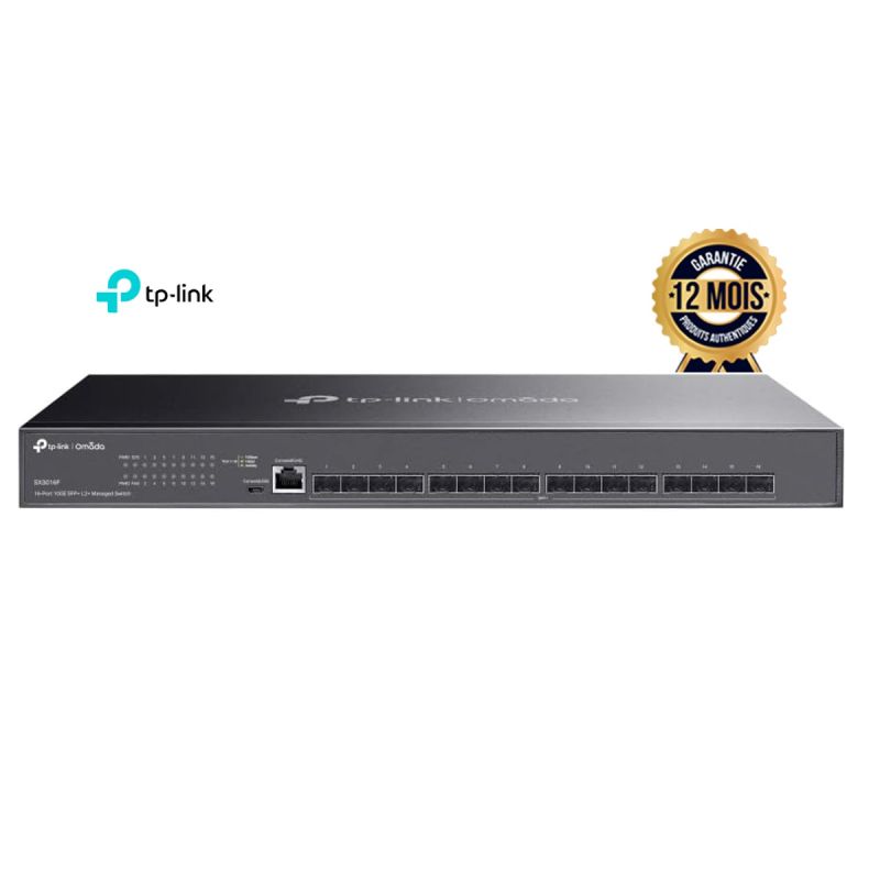 Switch d’agrégation TP-Link TL-SX3016F – 16 Ports SFP+ 10G – Capacité 320 Gbps – Manageable L2+ / L3 Lite – Compatible Omada SDN – Rackable – Garantie 12 mois