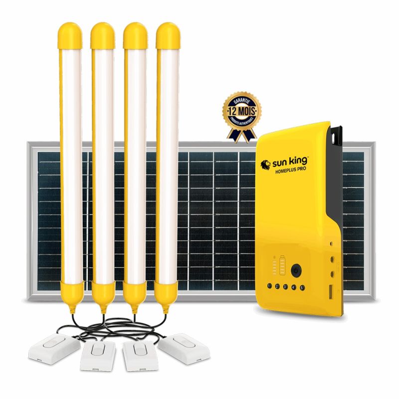 Système d'Éclairage Solaire Domestique SUN KING HomePlus Pro, 4 tubes LED, garantie 1 an, prix Cameroun. 