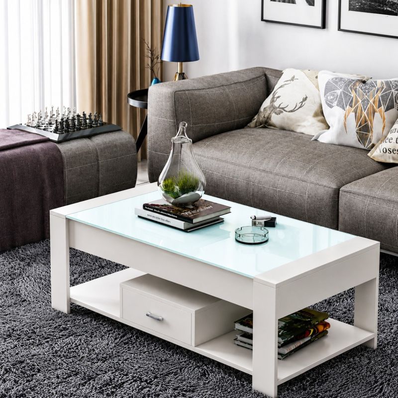 Table basse rectangulaire à 2 niveaux avec 1 tiroir , disponible sur Glotelho Cameroun.