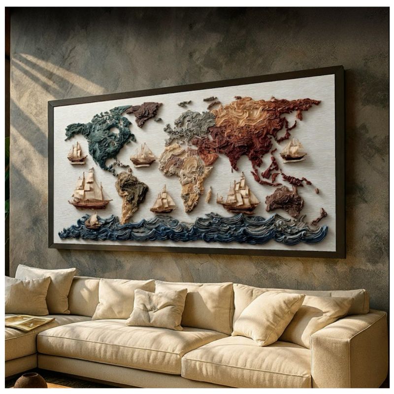 Tableau décoratif - Carte du Monde Planisphère - Multicolore