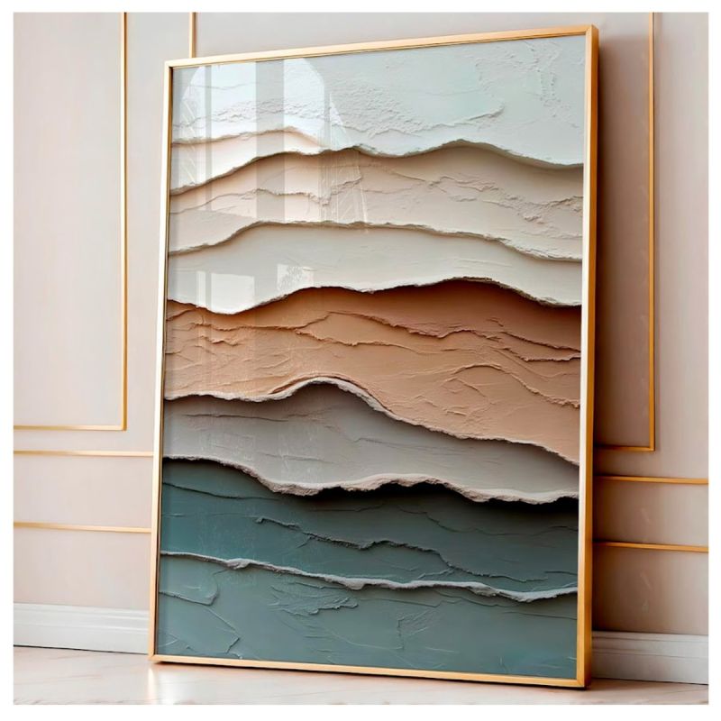 Tableau Décoratif - Couches neutres lisses - Toile Effet 3D avec Cadre en Bois