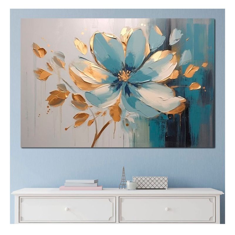 Tableau décoratif - Fleur d'or turquoise minimaliste