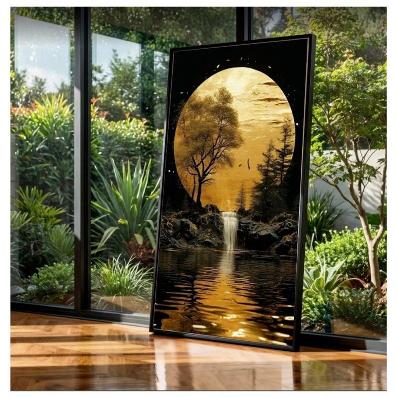 Tableau décoratif - Cascade Dorée au Clair de Lune - Multicolore