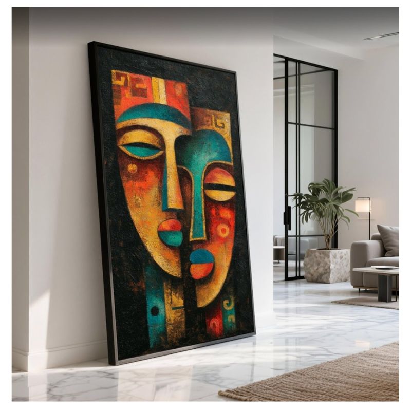Tableau Décoratif Abstrait Masques Africains, visages multicolores, prix Cameroun. 