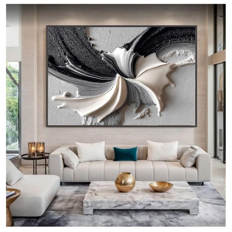 Tableau Décoratif Abstrait Noir et Blanc Effet 3D, prix Cameroun. 
