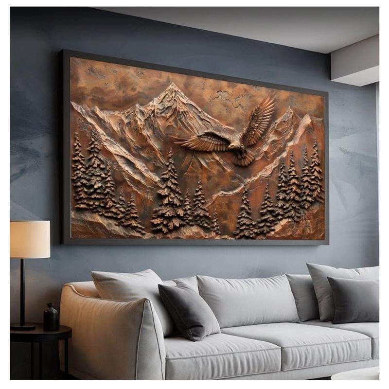 Tableau Décoratif Aigle Majestueux – Toile Murale Effet 3D Bois Sculpté avec cadre en bois, prix Cameroun.