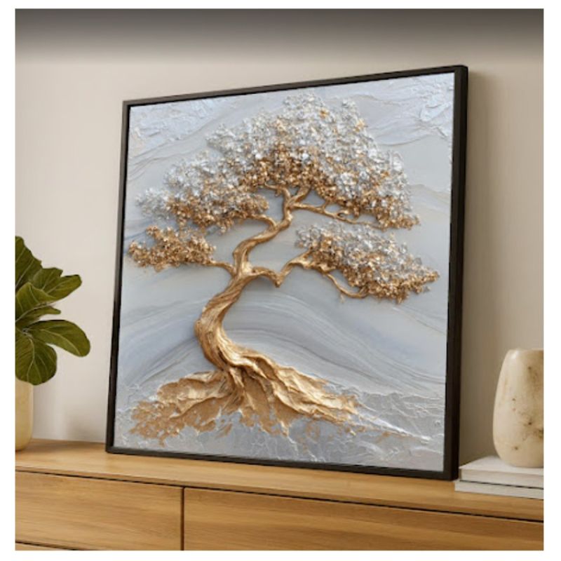  Tableau Décoratif Arbre de Vie Doré et Argenté, Toile Murale Effet 3D avec Cadre en Bois, prix Cameroun.