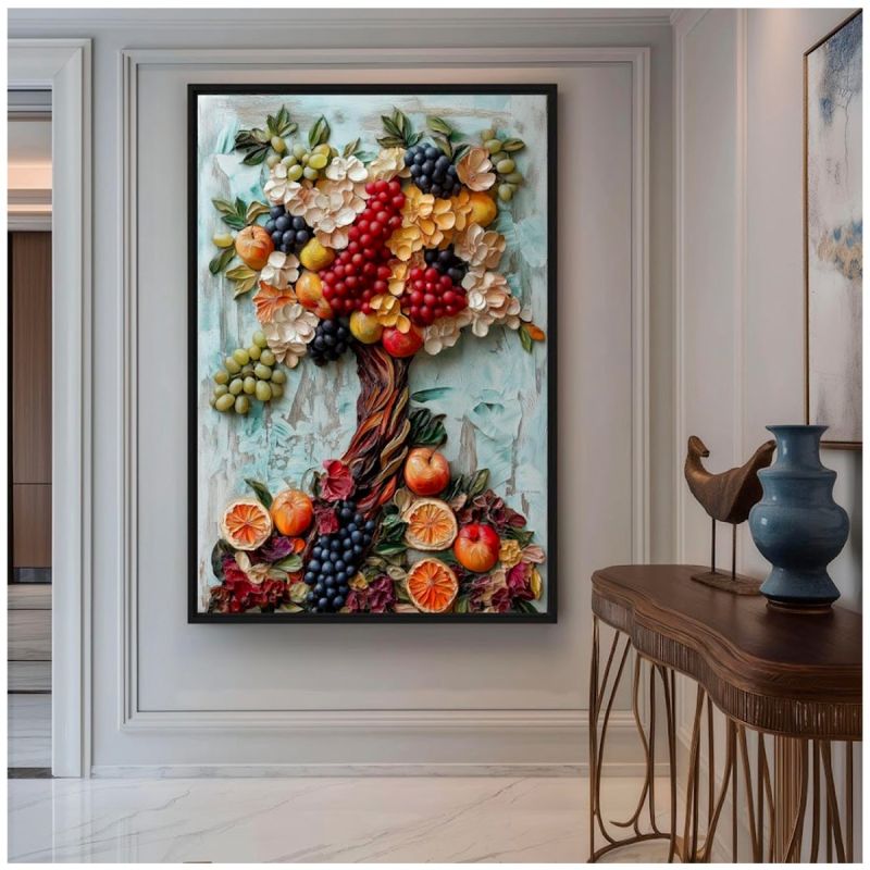 Tableau Décoratif – Art arbre nourricier – Toile Multicolore Effet 3D - Cadre en bois