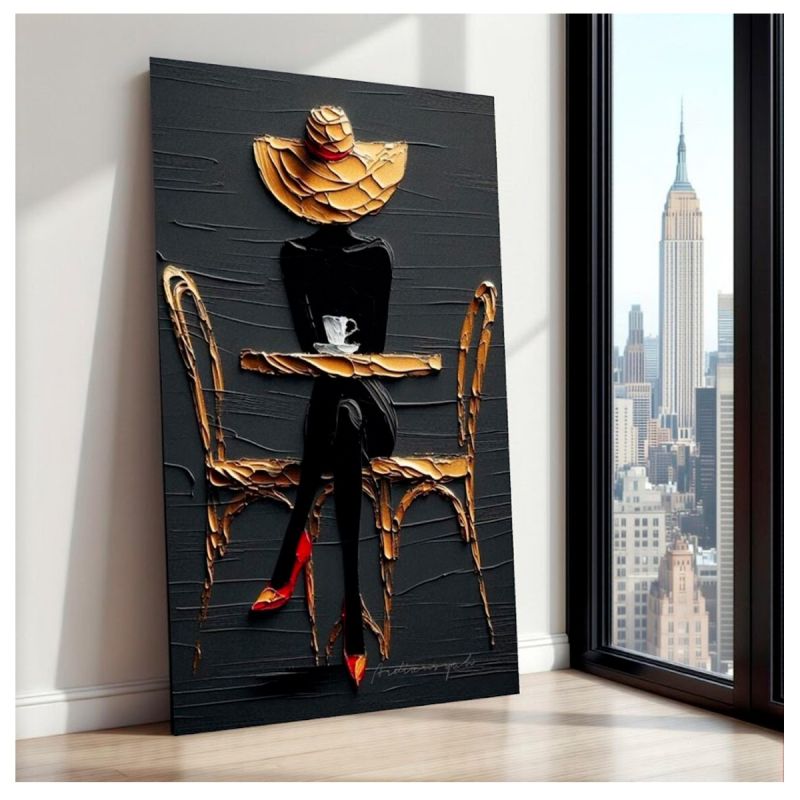 Tableau Décoratif – Femme élégante avec chapeau – Toile Abstraite Effet 3D - Cadre en bois